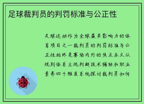 足球裁判员的判罚标准与公正性